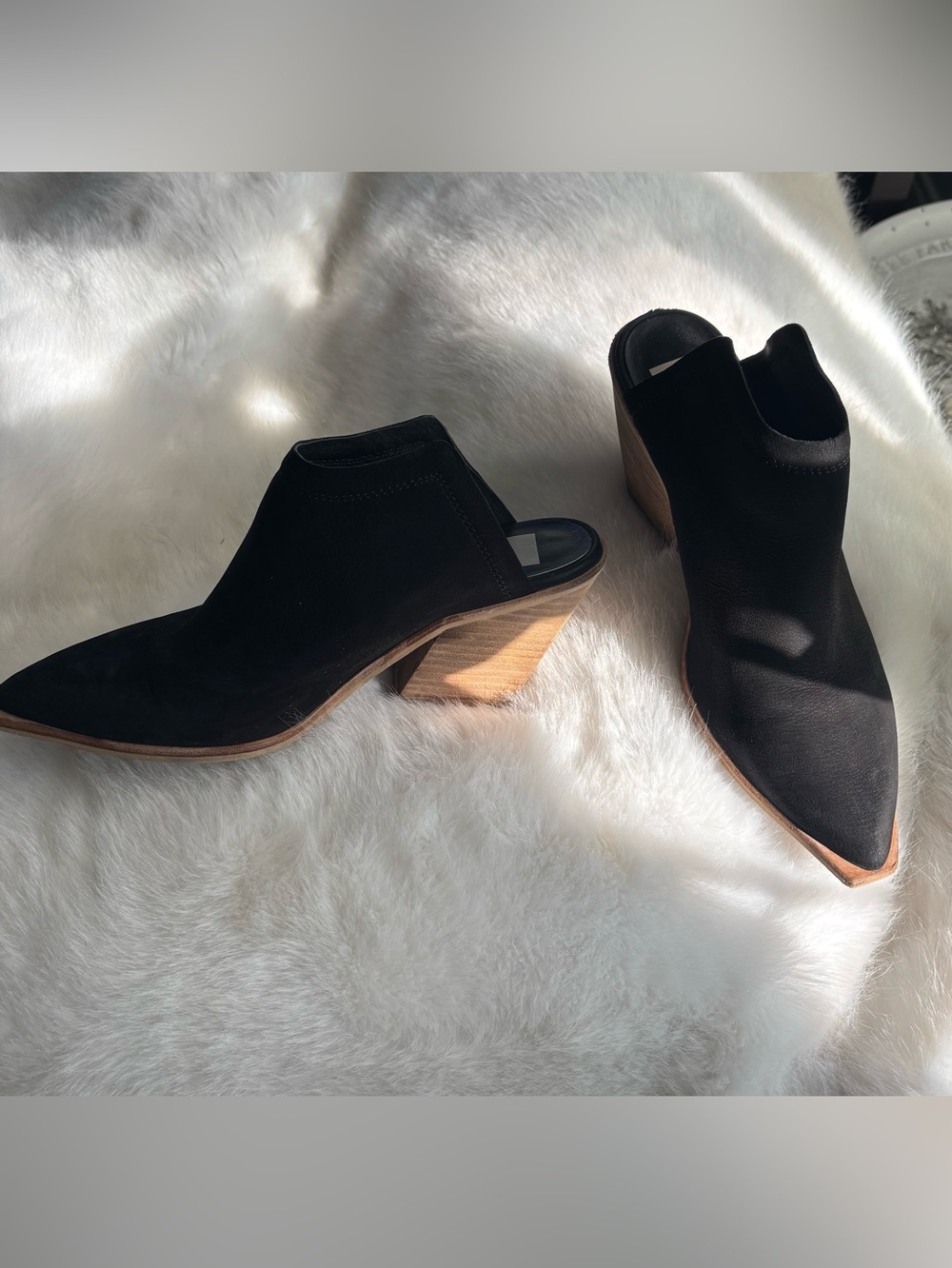 Dolce Vita Black Suede Pointed Mule Booties size 9 with Wood Block Heel
